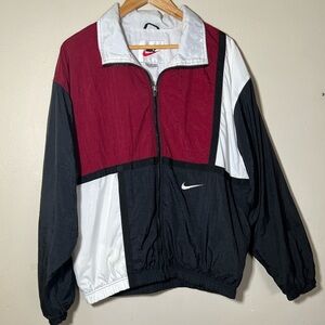 Vintage Nike 90s Colorblock Windbreaker Jacket Burgundy Black White Men’s Size L